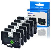 SuperInk 6 Pack Compatible for Brother TZe-111 TZe111 TZ-111 TZ111 Laminated Tape Black on Clear 6mm (1/4") x 8m (26.2ft) for P-Touch Label Makers & Printers