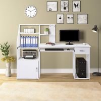 Computer Desk with Cabinet, Home Office Computer Workstation Study Writing Desk with Storage Drawer and Pull-Out Keyboard Tray, White
