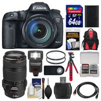 Canon EOS 7D Mark II GPS Digital SLR Camera & EF-S 18-135mm & 70-300mm IS Lens + 64GB Card + Backpack + Flash + Battery + Tripod + Kit