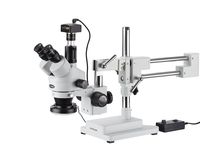AmScope 7X-45X Simul-Focal Stereo Zoom Microscope on Dual Arm Boom Stand with 144-LED Ring Light and 1.3MP Camera