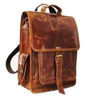 Men's Leather Vintage Roll On Laptop Backpack Rucksack One Size Brown