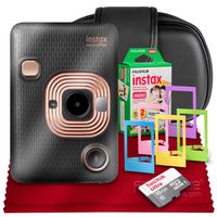 Fujifilm INSTAX Hybrid Mini LIPLAY (Elegant Black) + Fujifilm Instax Mini Instant Film (20 Shots) + Camera Case & 16GB Accessory Bundle (USA Warranty)