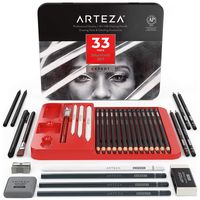 Arteza Drawing Set for Adults, Set of 33 Artist Sketching Tools, Includes 20 Graphite & 4 Charcoal Pencils, 1 Fineliner, 3 Blenders, 1 Sharpener, 3 Erasers & 1 Hobby Knife, for Beginners & Experts