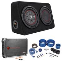 Kicker 43TCWRT84 COMPRT8 8" 600w Shallow Car Subwoofer+Enclosure+Amp+Wire Kit