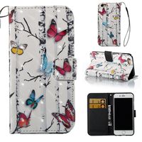 Amocase Wallet Leather Case with 2 in 1 Stylus for iPhone 6/6S 4.7 inch,Premium 3D Printed Magnetic PU Leather Card Slot Stand Fold Flip Case with Wrist Strap - Colorful Butterfly