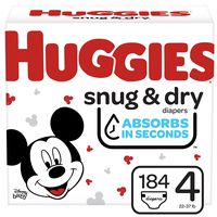 Huggies Snug & Dry Baby Diapers, Size 4, 184 Ct, One Month Supply