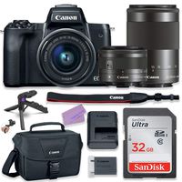 Canon EOS M50 Mirrorless Digital Camera (Black) Bundle with Canon EF-M 15-45mm is STM & Canon EF-M 55-200mm f/4.5-6.3 is STM Lens + Basic Camera Kit