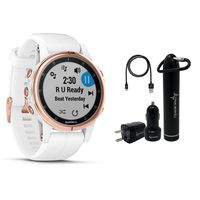 Garmin Fenix 5S Plus Premium Multisport GPS Watch with Maps, Music and Contactless Payments and Wearable4U Ultimate Power Pack Bundle (Sapphire/Rose Goldtone with White Band)