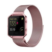 Akale Metal Band Compatible with Fitbit Blaze, Small and Large Stainless Steel Band with Metal Frame Replacement Strap Wristband for Fit bit Blaze Smart Fitness Watch, Women Men(Rose Pink Small-A)