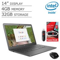 HP_Chromebook Latest Laptop with Intel Celeron N3350 Processor, 4GB RAM, 32GB eMMC Flash Memory, 802.11ac, Bluetooth, USB-C 3.1, Chrome OS-Bundled with Wireless_Mouse and 32GB Flash Drive