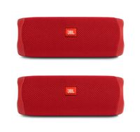 JBL Flip 5 Waterproof Portable Wireless Bluetooth Speaker Bundle - (Pair) Red