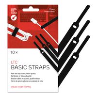 Cable Management Hook and Loop Cable Ties, 10 PCS, Black, Velour Quality - Wire Ties Reusable, Cord Organizer, Wire Management, Cord Manager, Hook and Loop Fastener - LTC 1110 BASIC STRAPS