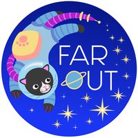 FAR OUT Cat Astronaut Sticker Decal Cat Vinyl Sticker, Space Cat, Outer Space, Science Cat, Laptop Sticker, Galaxy Cat, Water Bottle Sticker, Thermos Decal Space Kitty 4" x 4" Round Laptop Waterbottle