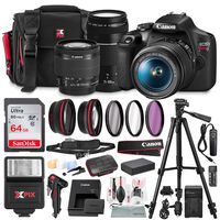Canon T7 EOS Rebel DSLR Camera with 18-55mm and 75-300mm Lenses Kit + UV Filter Set + Tripods + Battery Power Kit & 64GB SD Card Deluxe Accessory Bundle