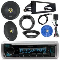 Kenwood Marine Digital Media Bluetooth Receiver, 2x Kicker 600-Watt 6.5" Black Speakers, 1998-2013 Harley Speaker Mounting Ring Adapter, Single-DIN Stereo Installation Kit, 50 FT 14 AWG Wire, Antenna