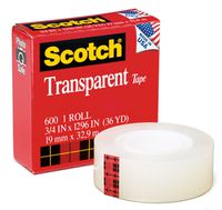 Scotch® Transparent Glossy Tape, 3/4" x 1296", 1" Core, Clear