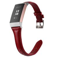 Wearlizer Compatible with Fitbit Charge 3 Bands for Women Slim Leather Replacement Fit Charge hr 3 Special Edition Rose Gold Band Accessories Strap (Dark Red)