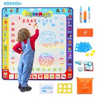 Fansteck Water Doodle Mat, Large Water Drawing Mat 40X40 inch, No Mess Aqua Magic Doodle Mat with 24 Accessories, Colorful Educational Toy and Ideal Gift for Toddlers, Boys, Girls Age of 2 3 4 5 6 7 8