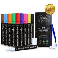 HBCY Creations Liquid Chalk Markers Set - 10 Neon Colored Non-Toxic Erasable Chalkboard Markers - For Chalk Boards, Glass, Labels & More! 5 Extra Chisel & Bullet Tips, Tweezers & Chalk Pen Holder!