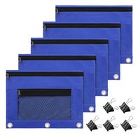 3 Ring Pencil Pouch with Zipper,Mesh Window,Multifunctional Binder Pockets,Pencil Bags with Five Long Tail Clips (Blue)