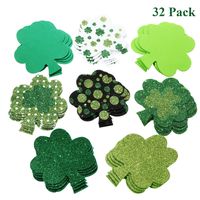 St. Patrick's Day Foam Shamrocks 32 Pieces Glitter Shamrock Foams Irish Green Clover Foams Saint Patrick's Day Party Favor Decorations