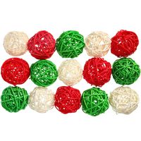 Yaomiao 15 Pieces Wicker Rattan Balls Decorative Orbs Vase Fillers for Craft, Party, Valentine's Day, Wedding Table Decoration, Baby Shower, Aromatherapy Accessories, 1.8 Inch (Green Red White)