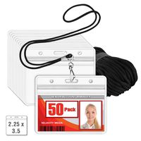 MIFFLIN Lanyard (Black, 2.25x3.5 Inch, 50 Pack) with Clear Plastic Horizontal ID Badge Holder, Heavy Duty Name Pouch with Soft, Woven, Neck Lanyards