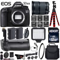 Canon EOS 5DS R DSLR Camera with 24-105mm is STM Lens + Battery Grip + UV Protection Filter + LED Kit + Extra Battery + Case + Wrist Strap + Tripod + Card Reader - International Version