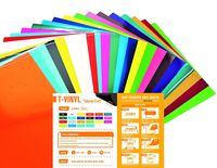 T-VINYL PU Heat Transfer Vinyl Sheets Bundle for DIY T- Shirts : 10"×12" - 22 Pack of 22 Assorted Colors (16 Most Popular Colors, 4 Neon Colors and 2 Pastel Colors Included) - Best Iron On HTV Vinyl