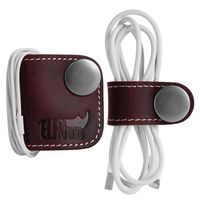 ELFRhino Genuine Leather Headphone Earphone Organizer Cord Organizer Wrap Winder Cord Manager Cable Winder(Set of 2, Red)