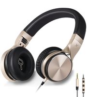 Headphones,Riwbox in-5 Headphones with Microphone and Volume Control Folding Lightweight Headset for iPhone Cellphones Tablets (Black Gold)