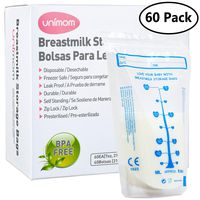 Unimom 60 Breast Milk Storage Bags - Self Standing, Freezer Safe, Leak Proof Zip Top Closure, Pre Sterilized, BPA Free, Marked Measurements - 7oz - by Unimom