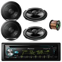 Pioneer DEH-S6000BS Car CD Player Receiver Bluetooth USB AUX Radio - Bundle Combo with 4X Pioneer TSG1620F 6.5" 180W 3-Way Black Car Coaxial Audio Speakers + Enrock 50 Ft 16 Gauge Speaker Wire