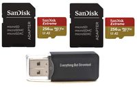 SanDisk 256GB Micro SDXC Extreme Memory Card (2 Pack) Works with GoPro Hero 8 Black, GoPro Max 360 Action Cam U3 V30 4K A2 Class 10 (SDSQXA1-256G-GN6MA) Plus 1 Everything But Stromboli TM Card Reader