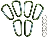 Gold Lion Gear 3" Aluminum Carabiner D Shape Buckle Pack, Keychain Clip, Spring Snap Key Chain Clip Hook Buckle - Green 3" (6 Pack)