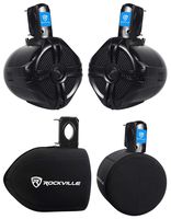 Pair Rockville RWB65B 6.5" Black 250 Watt Marine Wakeboard Tower Speakers+Covers