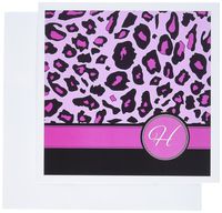 3dRose Greeting Cards, Black Leopard Pattern, 6 x 6 Inches, Initial H Monogram Pink (gc_154409_2)