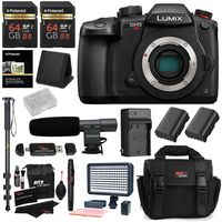 PANASONIC LUMIX GH5s Body 4K Mirrorless Camera, 2X 64GB Memory Cards, 2X Spare Battery, Professional Video LED Light, Microphone, Accessory Bundle
