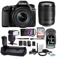 Canon EOS 80D DSLR Camera with EF-S 18-135mm f/3.5-5.6 is USM Lens with 64GB SD Card + Battery Grip & Zoom Swivel Flash Holiday Bundle