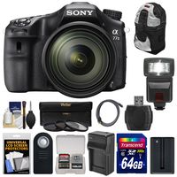 Sony Alpha A77 II Wi-Fi Digital SLR Camera & 16-50mm Lens with 64GB Card + Battery + Charger + Backpack + Flash + 3 Filters + Kit