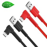 Right Angle Micro USB Android Charging Cable 2Pack (3ft)- 90 Degree Nylon Braided Charging Cord for Samsung Galaxy, Nexus, Motorola, Smartphones, Kindle, and More (Black & Red)