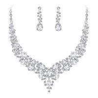 BriLove Wedding Bridal Necklace Earrings Jewelry Set for Women Austrian Crystal Teardrop Cluster Statement Necklace Dangle Earrings Set Clear Silver-Tone