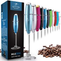 Zulay Metallic Milk Frother Handheld Foam Maker for Lattes - Whisk Drink Mixer for Bulletproof® Coffee, Mini Foamer for Cappuccino, Frappe, Matcha, Hot Chocolate by Milk Boss - Metallic Ice Blue