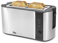 Elite Platinum ECT-3100 Cool Touch Long Slot Toaster with Extra Wide 1.25" Slots for Bagels, 6 Settings, Space Saving Design, Warming Rack, 4 Slice, Stainless Steel & Black