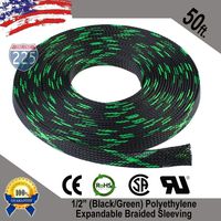 Wire Conduit 50 FT 1/2" Black Green Expandable Wire Sleeving Sheathing Braided Loom Tubing US