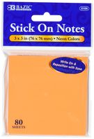 BAZIC 80 Ct. 3 X 3 Inches Neon Stick On Notes (5106-24)