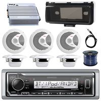 Kenwood Marine Digital Media Bluetooth Receiver, 6X Pyle 6.5'' Marine Speakers (White), Single Din Dash Protector, 50 FT 16-G Tinned Wire, 4 Channel Waterproof Amplifier, Antenna