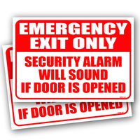 (2 Pack) Emergency Exit Only Alarm Will Sound Sign 10"x7" 4MIL UV Laminated Emergency Exit Only Door Sign Self Adhesive Sticker Decal