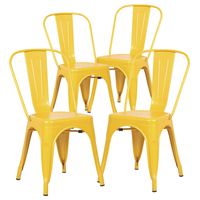 Poly and Bark Metal Modern Dining Chair, Industrial Mid Century Kitchen Cafe Restaurant Side Chair, Stackable, Yellow (Set of 4)