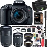 Canon EOS Rebel T7i DSLR Digital SLR Camera + EF-S 18-55mm is STM + EF-S 55-250mm is STM 2 Lens Kit + 0.43x Wide Angle Lens + 2.2X Telephoto Lens + Deco Gear Case + 64GB Memory Card Accessory Bundle